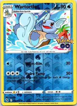 Wartortle 016/078 Uncommon Pokemon GO Pokemon Reverse Holo LP - Image 1
