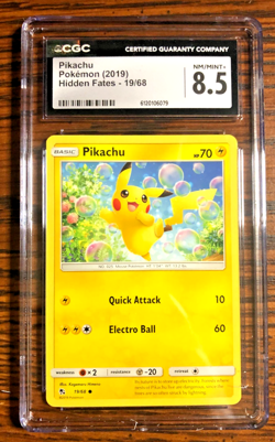 Pikachu Regular Common #19|CGC NM/MINT+ 8.5|2019 SM Hidden Fates|Pokemon TCG - Image 1