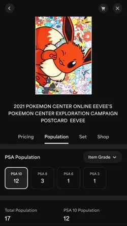 2021 POKEMON CENTER ONLINE EXPLORATION CAMPAIGN POSTCARD EEVEE PSA 10 - Image 3