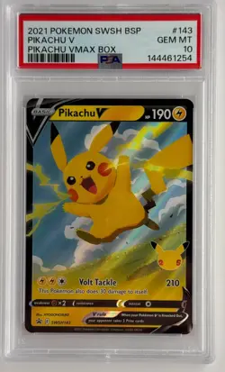 Pikachu V #SWSH 143 Pokemon Celebrations 2021 Pikachu v vmax box PSA 10 - Image 1