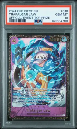 2024 ONE PIECE PROMOS OFFICIAL EVENT TOP PRIZE #010 TRAFALGAR LAW PSA 10 - Image 1
