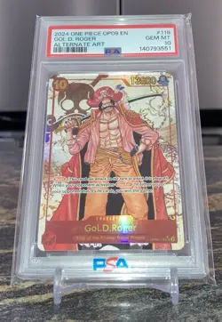 PSA 10 Gem Mint Gol D. Roger One Piece Op09 #118 Alternate Art Sec Foil English - Image 1
