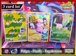 Pokemon 3 Card Lot Illustration Rare Pidgey 207 w/ Flaaffy TG03 + Togedemaru 104 - Image 1