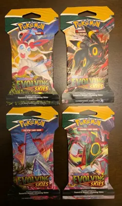 Pokemon Evolving Skies New Sealed Sleeved Blister Booster x4 Packs Full Art Set - Image 1