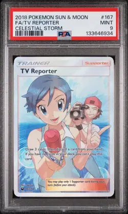 2018 Pokemon SM Celestial Storm TV Reporter 167/168 Full Art PSA 9 - Image 1