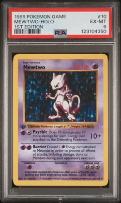 Pokemon 1st Edition Mewtwo 010/102 Base Set (Shadowless) Holo PSA 6 - Image 1