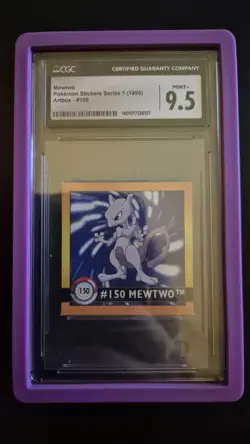 CGC 9.5 Vintage 1999 Mewtwo Pokemon Stickers Series 1 , Artbox #150 - With Guard - Image 1