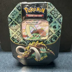 Pokemon TCG Scarlet & Violet Paldean Fates Great Tusk EX Tin New Factory Sealed - Image 1