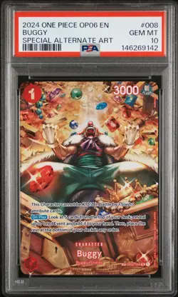2024 ONE PIECE OP06-WINGS OF THE CAPTAIN SPECIAL ALTERNATE ART #008 BUGGY PSA 10 - Image 1
