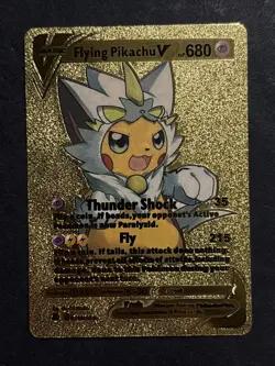 Flying Pikachu V HP 680 — Gold Foil Pokemon Fan Art card - Image 1