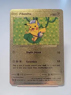 Pikachu Gold Foil Fan Art Pokemon Card HP80 Static Shock - Image 1