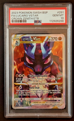POKEMON SWSH BLACK STAR PROMO #291 FULL ART/LUCARIO VSTAR PSA 10 2023 - Image 1