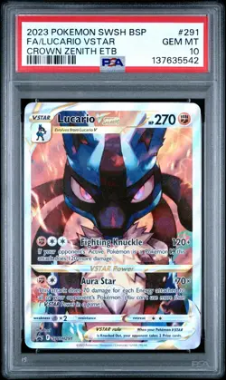 2023 POKEMON SWSH BLACK STAR PROMO #291 FULL ART/LUCARIO VSTAR PSA 10 - Image 1