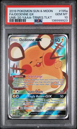 2019 POKEMON SUN & MOON UNBROKEN BONDS #195A FULL ART/DEDENNE GX PSA 10 - Image 1
