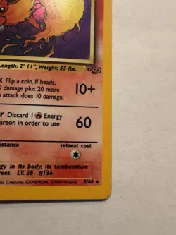 1999 Pokemon Jungle Flareon 3/64 Holo Rare Unlimited Wizards English Card - Image 4