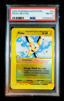 2002 Pokemon Pichu Expedition 22/165 Reverse Foil Holo PSA 8 - Image 1