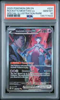 2025 POKEMON DRI EN-DESTINED RIVALS #231 TEAM ROCKET'S MEWTWO EX PSA 10 - Image 1
