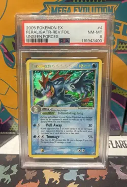 PSA 8 Feraligatr EX Unseen Forces 4/115 Reverse Holo Foil Rare 2005 Pokemon TCG - Image 1