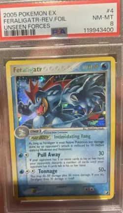 PSA 8 Feraligatr EX Unseen Forces 4/115 Reverse Holo Foil Rare 2005 Pokemon TCG - Image 5