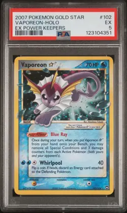 Pokemon Vaporeon Gold Star EX Power Keepers Ultra Rare Holo #102 PSA 5 - Image 1