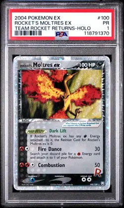 PSA 1 2004 Pokemon EX Team Rocket Returns Rocket's Moltres EX Holo Foil 100/109 - Image 1