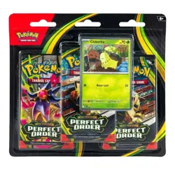 Pokemon Mega Evolution Perfect Order 3-Pack Blister Chikorita Promo Card New - Image 1