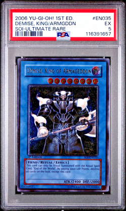 PSA 5 EX 1ST EDITION ULTIMATE RARE Demise King of Armageddon SOI-EN035 YUGIOH - Image 1