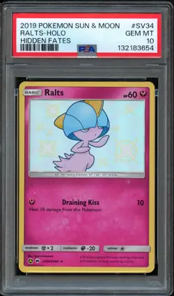 PM - 2019 - POKEMON SUN & MOON - HIDDEN FATES - #SV34 - RALTS-HOLO - PSA 10 - Image 1