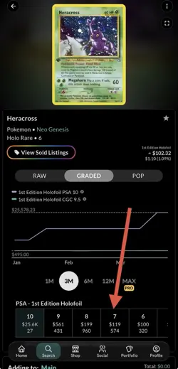 2000 Pokemon Neo Genesis 1st Edition Heracross #6 Holo Rare PSA 7 NM - Image 3