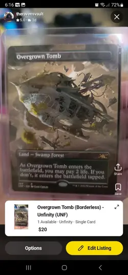 Magic the Gathering Overgrown Tomb Borderless Card Unfinity Regular - Image 1