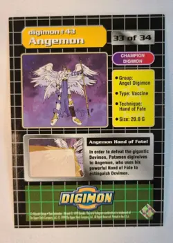 1999 Digimon Angemon 33 of 34 Exclusive Preview Card Silver Prism Card NM - Image 2