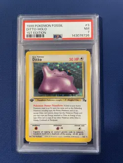 1st Edition Ditto Holo Fossil Pokemon TCG Graded PSA 7 - Image 1