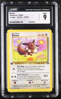 Pokemon TCG English Eevee 51/64 1999 Jungle - 1st Edition CGC 9 Mint Vintage - Image 1