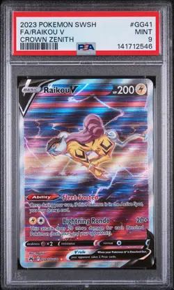 2023 POKEMON SWORD & SHIELD CROWN ZENITH #GG41 FULL ART/RAIKOU V PSA 9 - Image 1