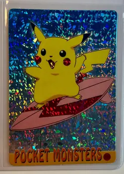 PIKACHU SURFING Pokemon Prism Foil Sticker 1999 Holo Japan Anime Vintage Rare NM - Image 1