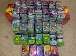 Mega Lot of Empty Pokemon TCG Tins-Over 200 Tins!! With Cards and Coins 🔥🔥 - Image 1