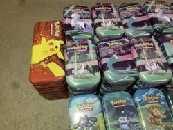 Mega Lot of Empty Pokemon TCG Tins-Over 200 Tins!! With Cards and Coins 🔥🔥 - Image 4