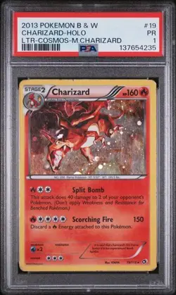 2013 Pokemon Black & White Legendary Treasures #19 Charizard Cosmos Holo PSA 1 - Image 1