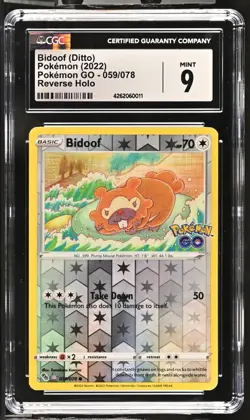 Pokemon TCG Bidoof (Ditto) CGC 9 Pokemon GO 059/078 Reverse Holo - Image 1