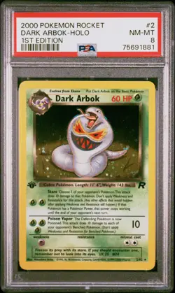 2000 Pokemon Rocket Dark Arbok-Holo 1st Edition PSA 8 - Image 1