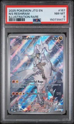 2025 POKEMON JTG EN-JOURNEY TOGETHER ILLUSTRATION RARE #167 N'S RESHIRAM PSA 8 - Image 1