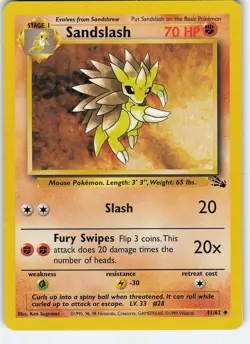 Sandslash 41/62 Uncommon Unlimited Fossil LP Pokemon - Image 1