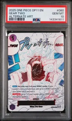 2025 One Piece OP11-A Fist of Divine Speed Gear Two Alt Art 080 PSA 10 - Image 1