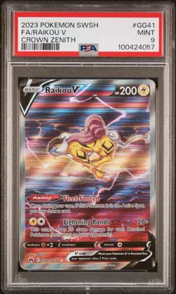 2023 POKEMON SWORD & SHIELD CROWN ZENITH #GG41 FULL ART/RAIKOU V PSA 9 - Image 1