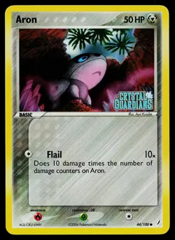Pokemon Card - Aron Crystal Guardians 44/100 Common Reverse Holo STAMPED - Image 1