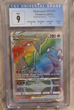 Pokemon Charizard V Star Rainbow Secret Rare 174/172 CGC 9 Mint Brilliant Stars - Image 1