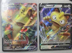 MEOWTH V & MEOWTH VMAX SWSH004 SWSH005 HOLO BLACK STAR PROMO NM POKEMON TCG SET - Image 1