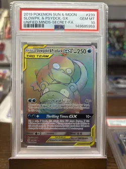 2019 POKEMON SUN & MOON UNIFIED MINDS #239 FULL ART/SLOWPOKE & PSYDUCK GX PSA 10 - Image 3