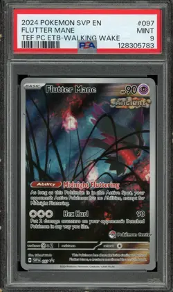 2024 TEMPORAL FORCES POKEMON CENTER ETB PROMO #097 FLUTTER MANE PSA 9 MINT - Image 1