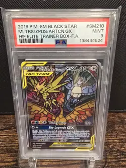 PSA 9 2019 POKEMON PROMO HIDDEN FATES ETB MOLTRES & ZAPDOS & ARTICUNO GX SM210 - Image 1